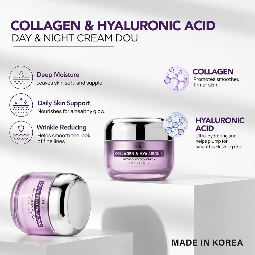 Collagen & Hyaluronic Acid Face Moisturizer, Hydrating Day &Night Cream Duo