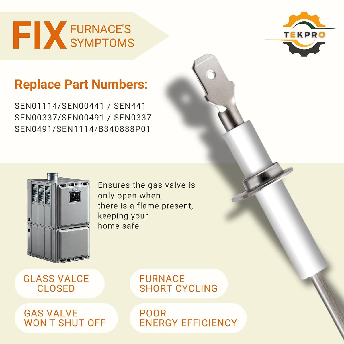 SEN01114 Flame Sensor Rod, Fits Trane/American Standard, Stainless Steel