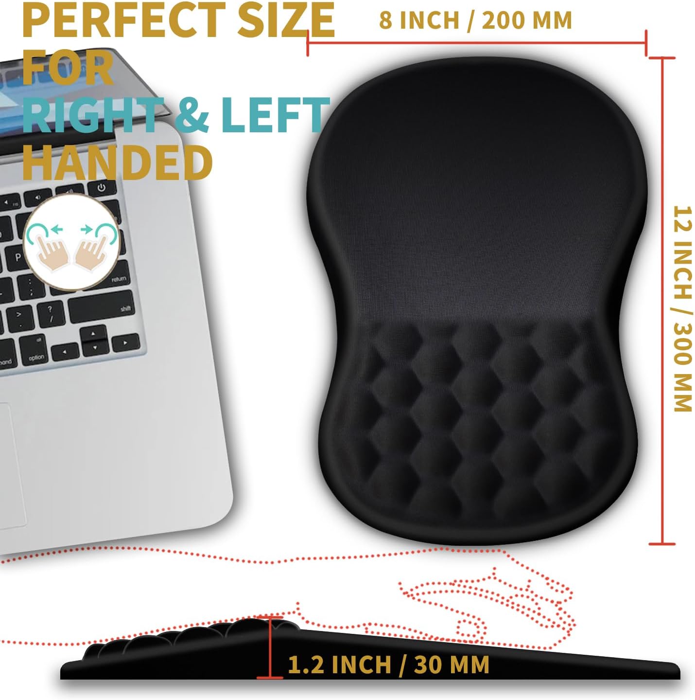 Ergonomic Mouse Pad Wrist Support with Massage Design, Wrist Rest Pain Relief Mousepad with Memory Foam&Non-Slip PU
