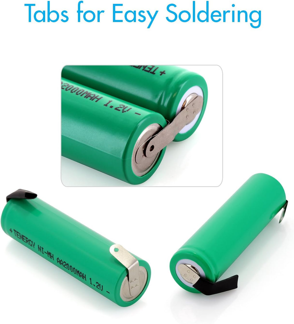 AA 1.2V NiMH 2000mAh Flat Top Rechargeable AA Batteries with Tabs, 4 Pack