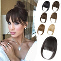 Clip in Bangs Real Human Hair Wispy Bangs Hair Clip, Brown Black | Soft Layered Fake Bangs, Fringe with Temples