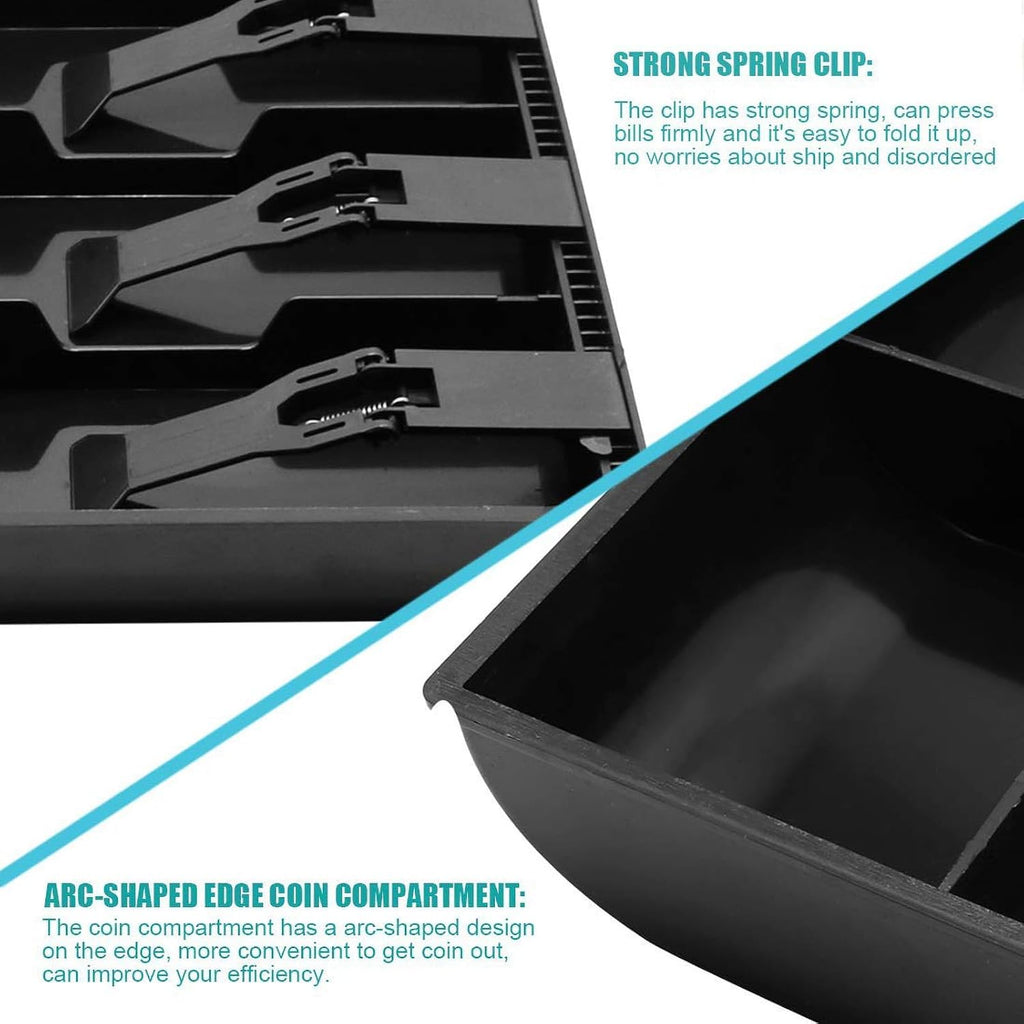 Cash Register Drawer Insert Tray Organizer with 5 Bill/4 Coin Compartments for Money Storage, Black