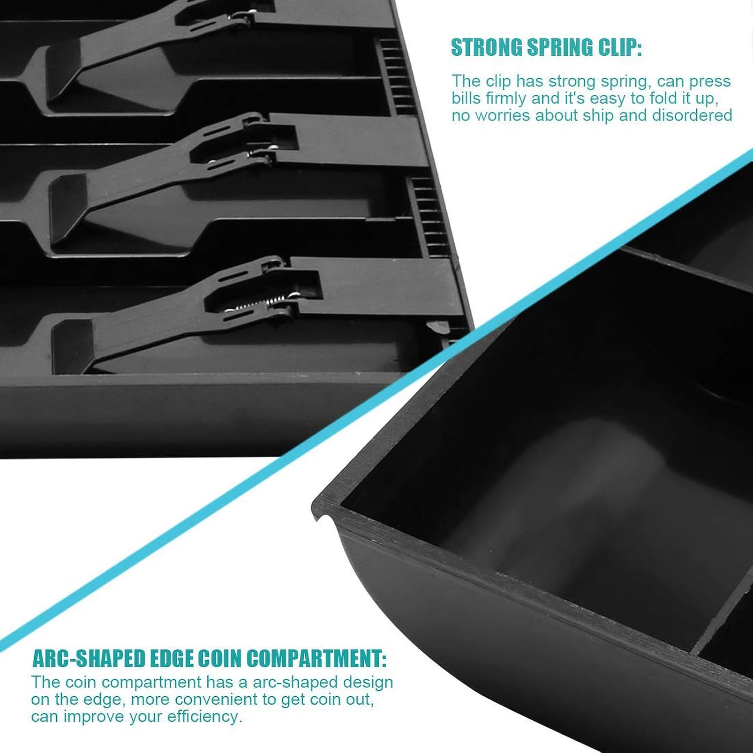 Cash Register Drawer Insert Tray Organizer with 5 Bill/4 Coin Compartments for Money Storage, Black