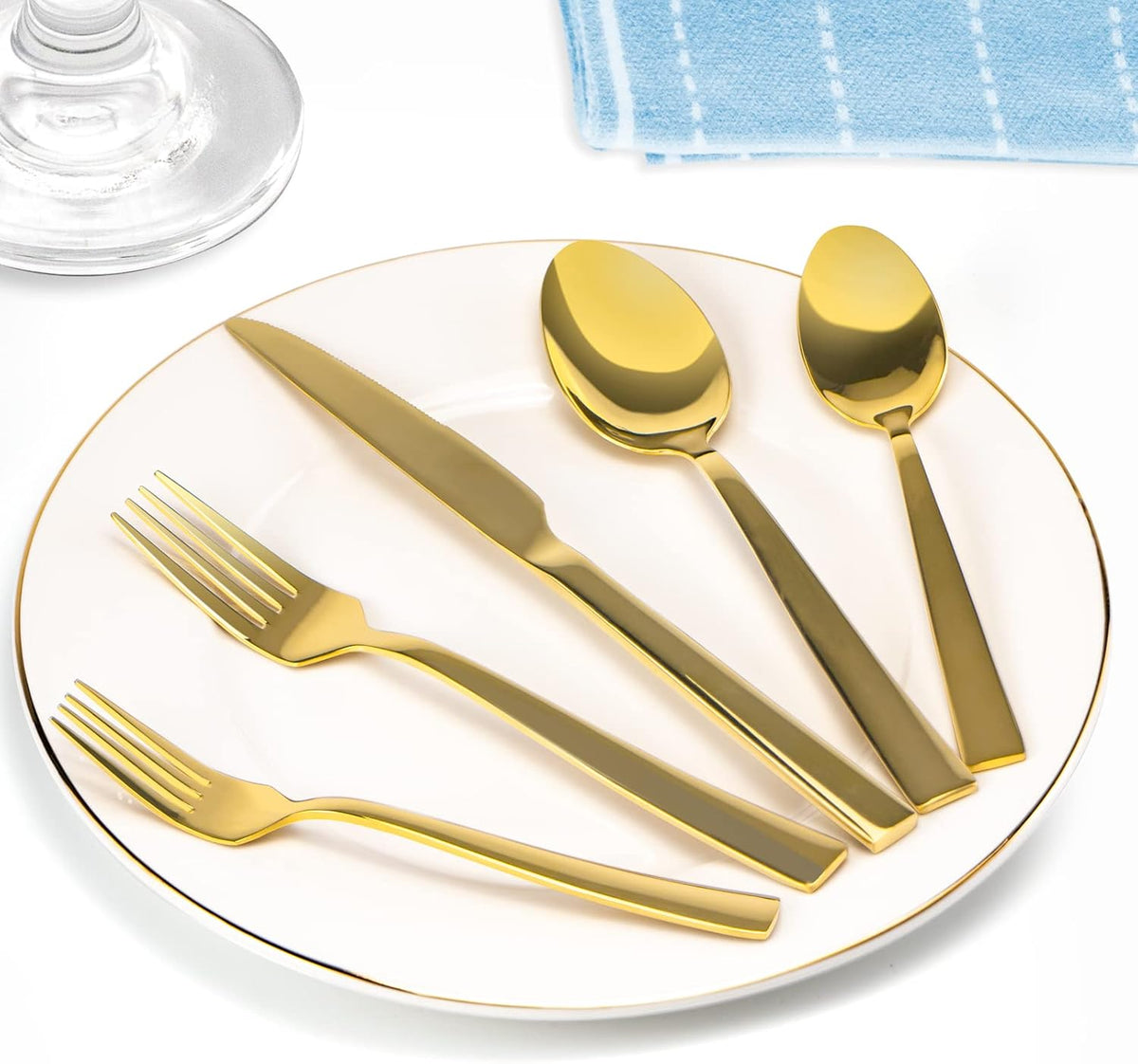 Gold Silverware Set for 8, 40 Pieces Flatware Set Stainless Steel