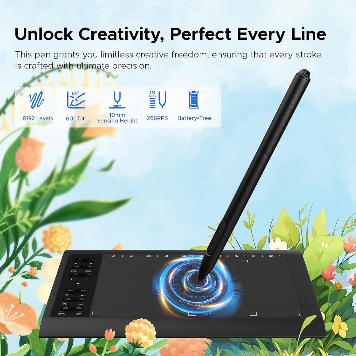 Graphic Drawing Tablet, Digital Sketch,Design for PC and Computer/Pad-12 Hot Keys, Compatible Windows/MAC/Android,the