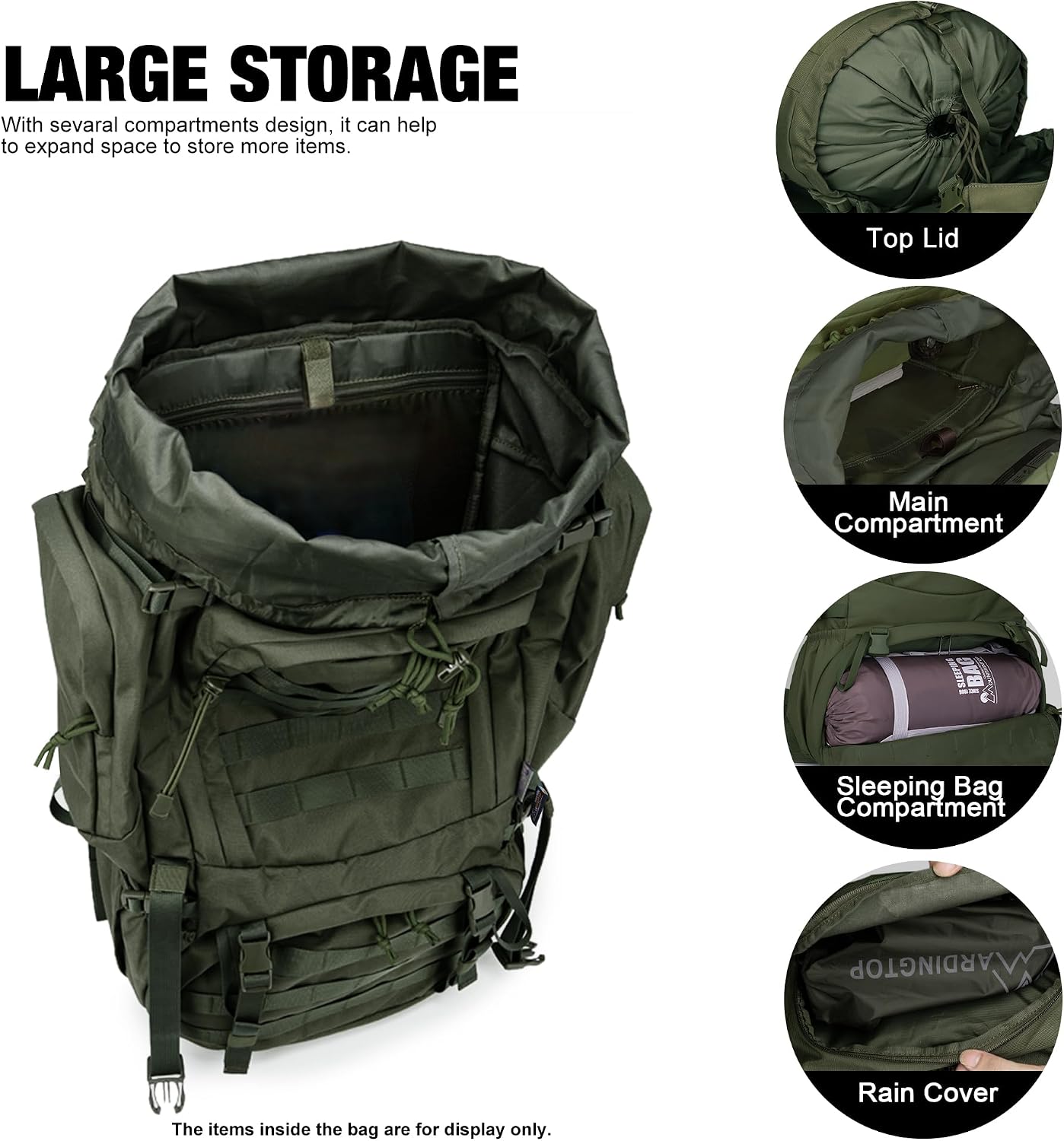 60L Military Internal Frame Backpack for Hiking,Camping,Hunting,Rucksack Backpack with Rain Cover