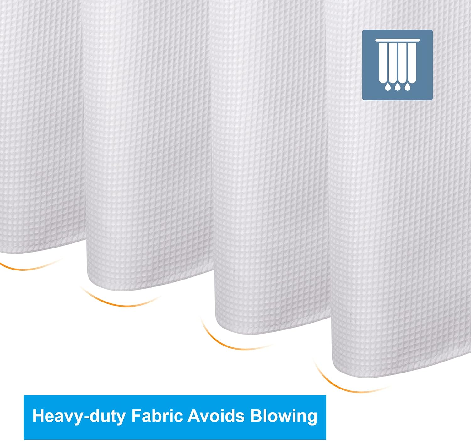 White Shower Curtain Fabric, Waffle Shower Curtains for Bathroom, Cloth Shower Curtain Heavy Duty, Thick Bathroom