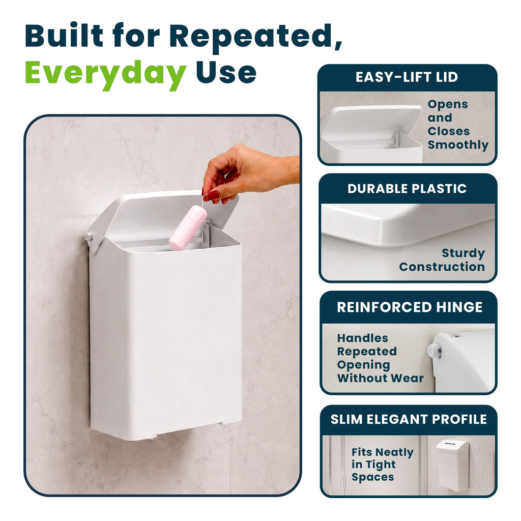 Sanitary Napkin Disposal Receptacle, Wall Mounted Trash Can, White