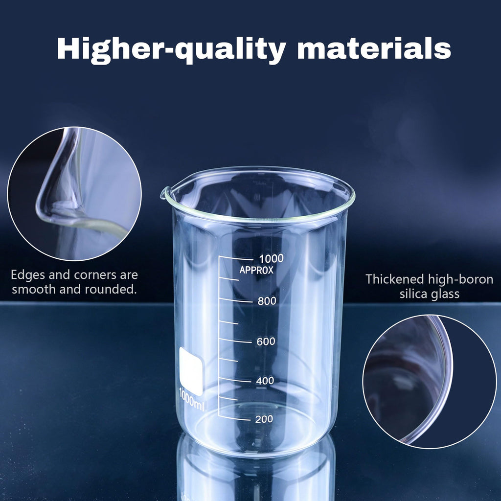 10ml 50ml 100ml 250ml 500ml 1000ml Glass Beaker Set & 2Pcs Pasteur Pipettes