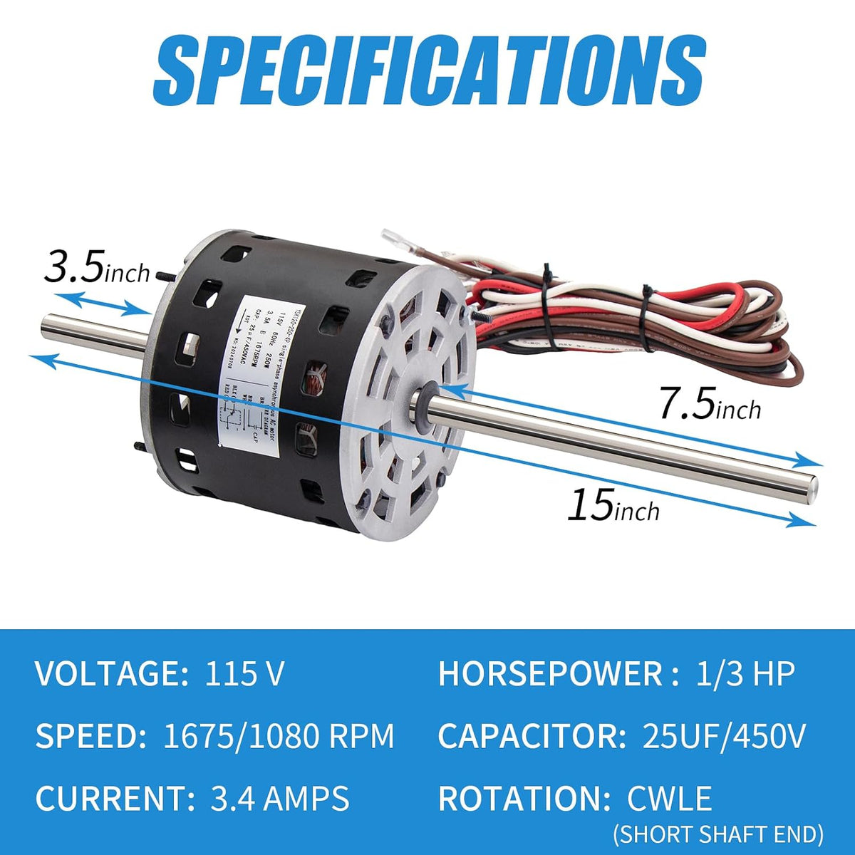 RV AC Fan Motor with Capacitor, Replacement for Fasco D1092