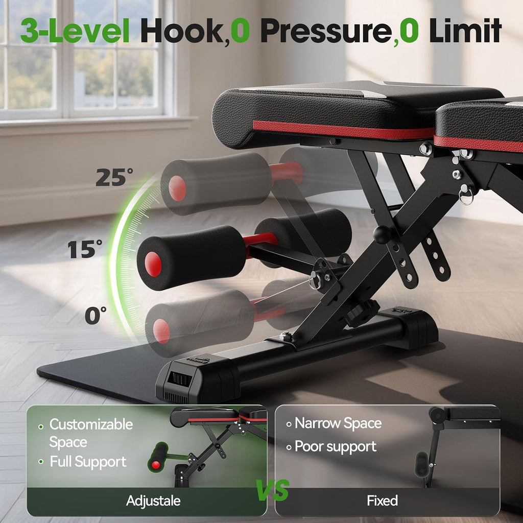 WB3 Weight Bench up to 6'5", 750LBS Capacity Adjustable Weight Bench for Workout, 27LBS Sturdy Foldable Bench Press