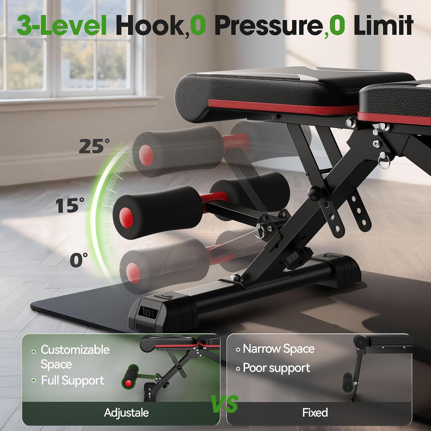 WB3 Weight Bench up to 6'5", 750LBS Capacity Adjustable Weight Bench for Workout, 27LBS Sturdy Foldable Bench Press