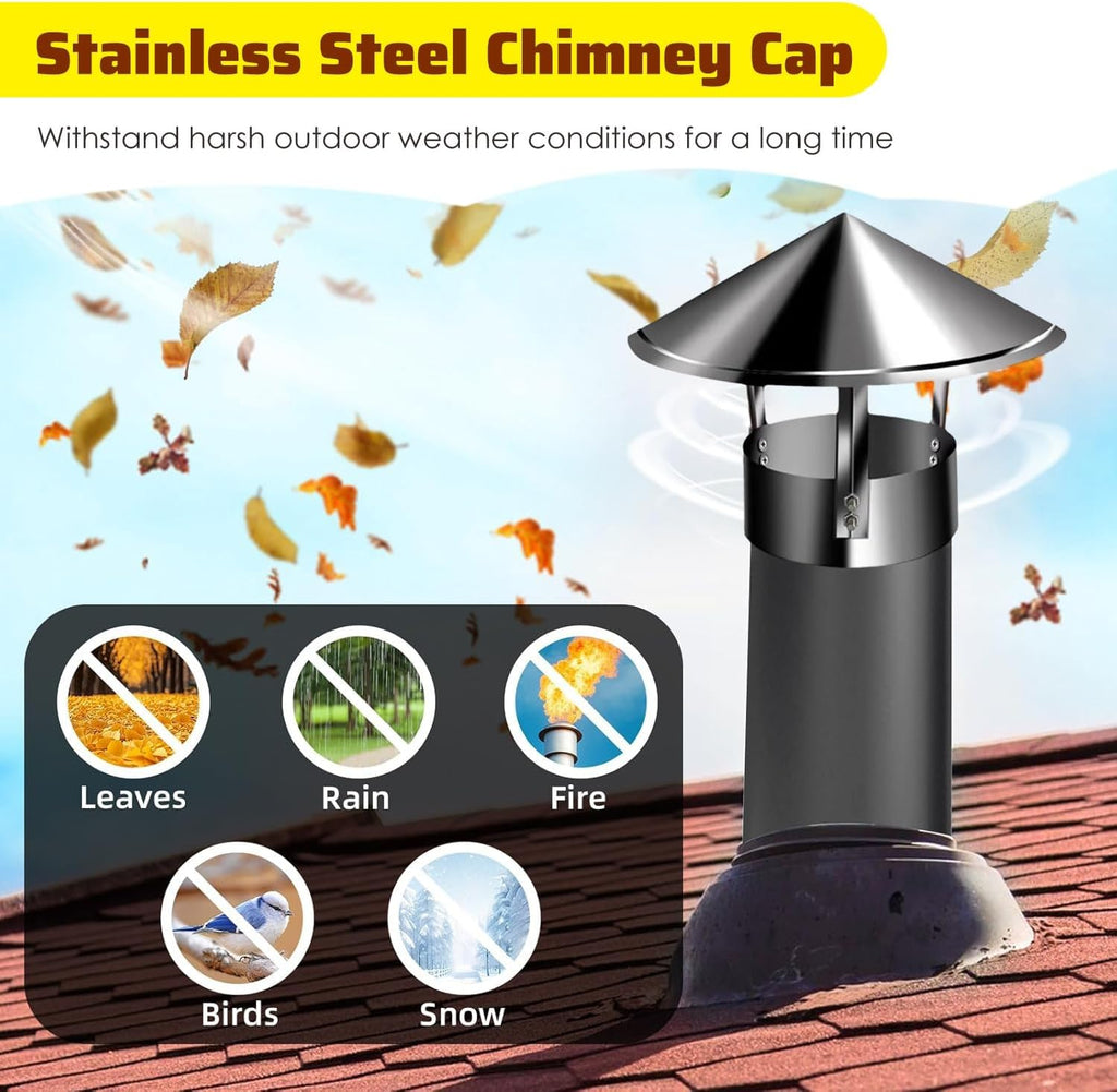 Chimney Rain Caps,Silver Chimney Cap - Anti Downdraft Roof Vent Cover, Bird Stopper Fireplace Screen, Tapered Flue
