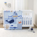 3 Piece Nautical Patch Baby Crib Bedding Set Boy, Baby Blanket Quilt, Fitted Crib Sheets for Boys, Navy & Blue