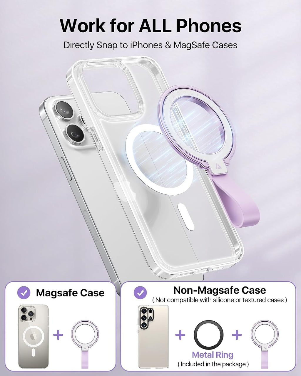 [2026 Unrivaled Stability] Magnetic Phone Grip Holder for MagSafe Ring Stand Holder Kickstand Compatible with MagSafe