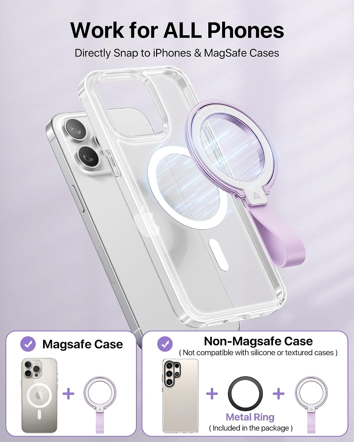 [2026 Unrivaled Stability] Magnetic Phone Grip Holder for MagSafe Ring Stand Holder Kickstand Compatible with MagSafe