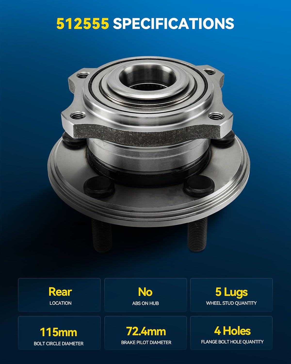 PHILTOP 512555 x1 Rear Wheel Bearing Hub Assembly for Dodge Charger