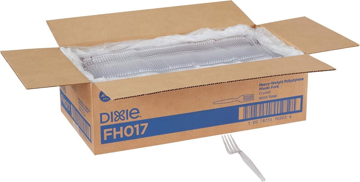 Dixie 7.13" Heavy-Weight Polystyrene Plastic Forks By GP PRO, Clear, 1000 Count, FH017