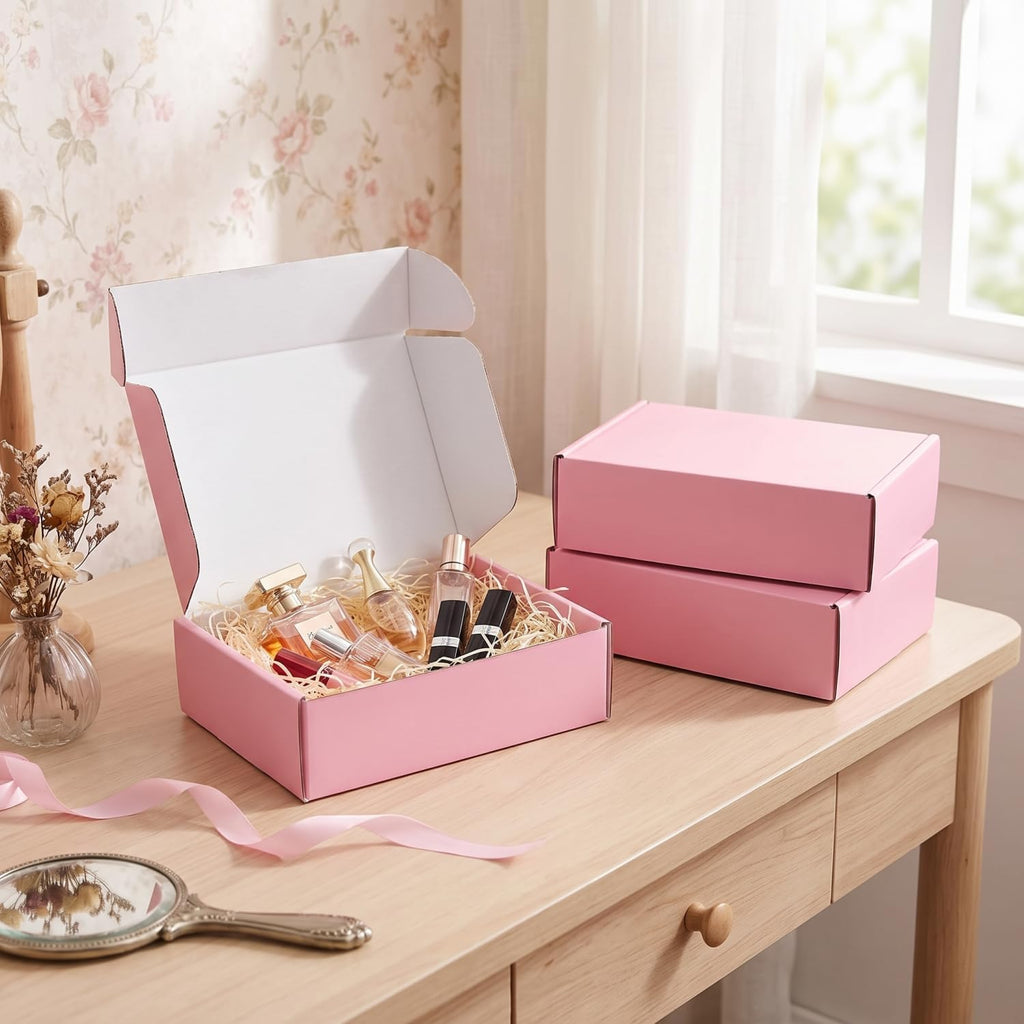 50 Packs Shipping Boxes, Cardboard, Pink, 6 x 4 x 1.6 Inches