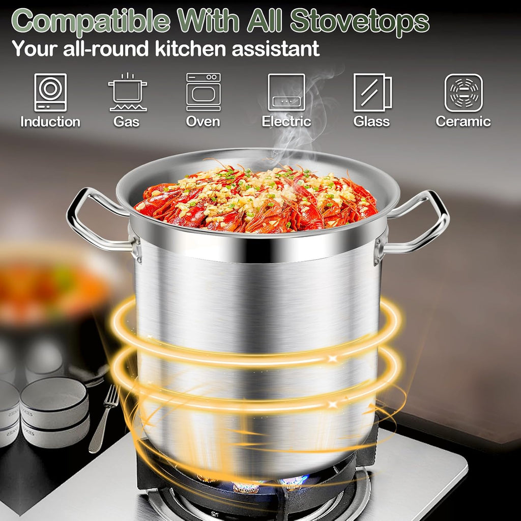 Large Stock Pot-40QT Stainless Steel Stockpot with Lid, Heavy Duty Tri-Ply Bottom Commercial Grade Stock Pot &