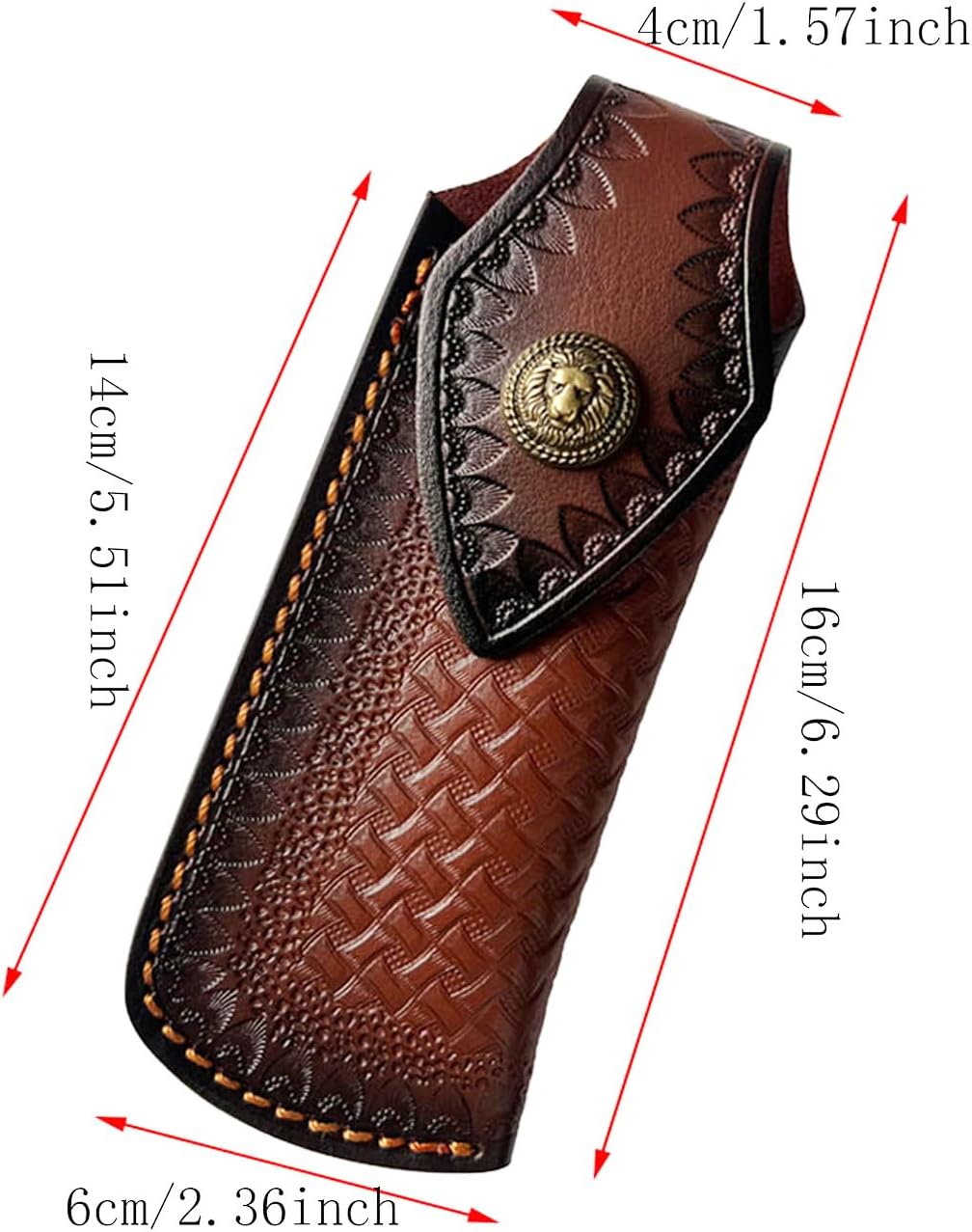 Folding Knife Sheath，2.3/6.3" Leather Pocket Knife Sheaths for Belt, Loop Portable Folding Knife Sheath for Camping