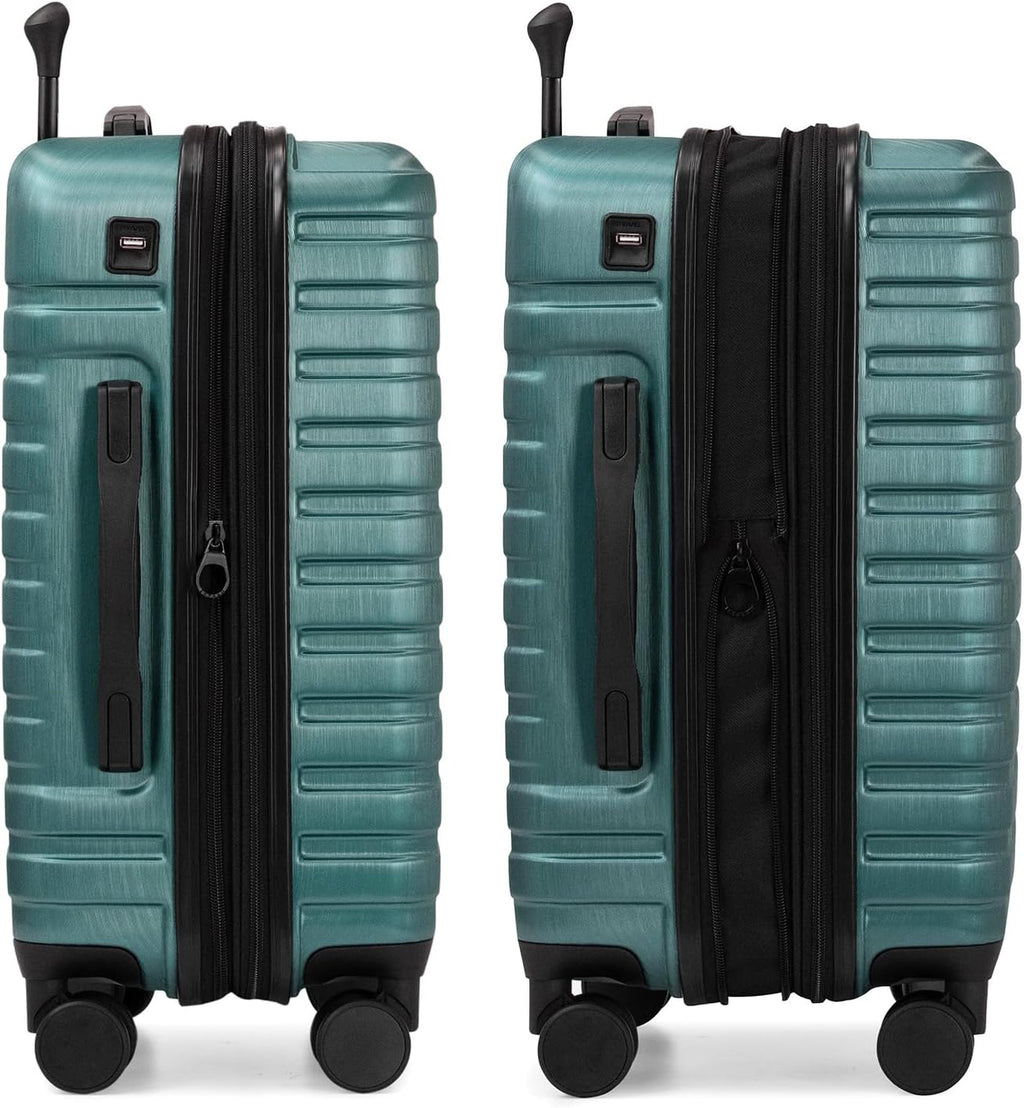 Boren Expandable Hardside Rugged Travel Luggage with 8 Spinner Wheels, Teal, Carry-on 22-Inch