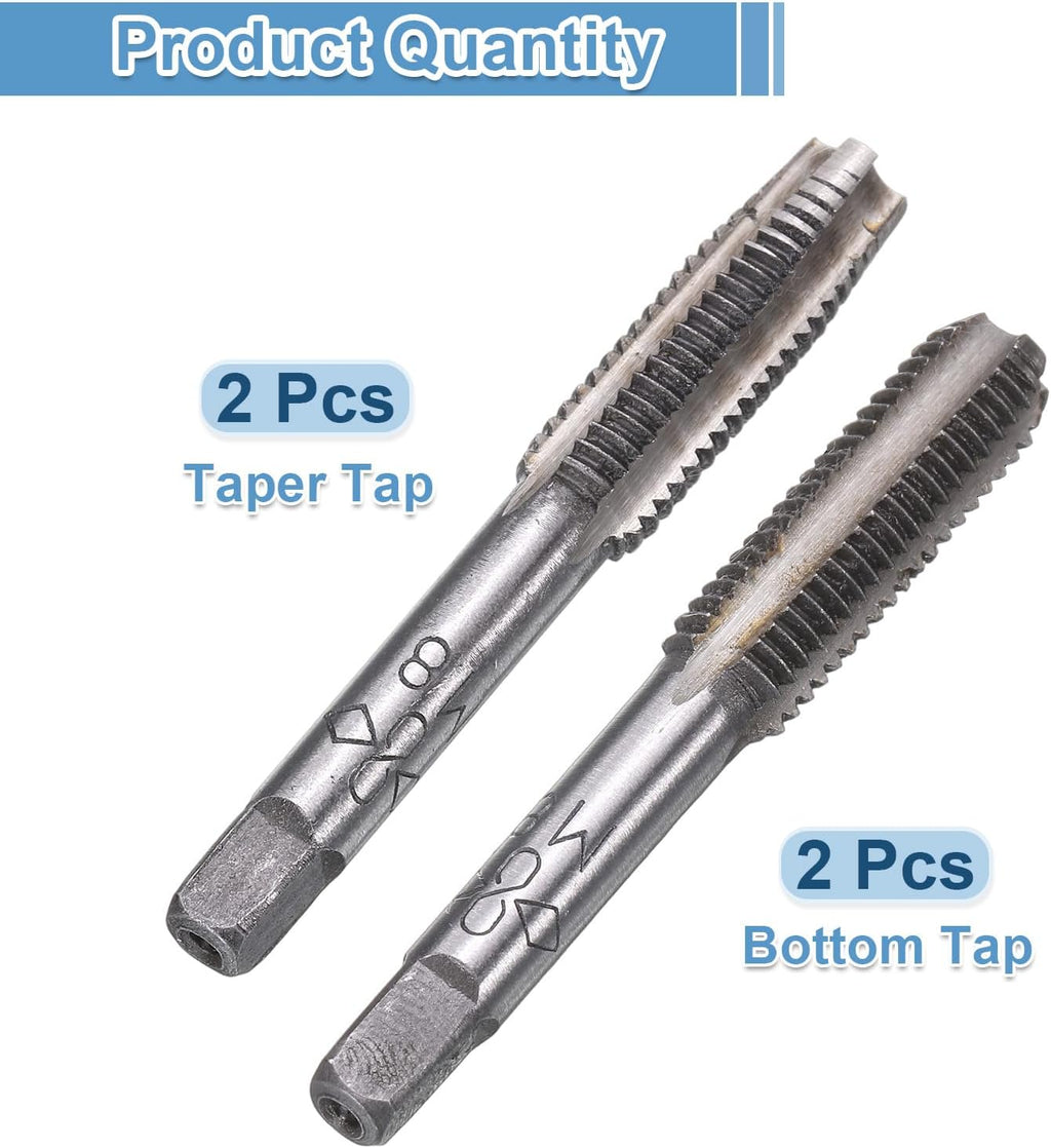 uxcell 2 Set Metric Hand Taps, M8 x 1.25 H2 Thread Taper + Bottom Tap, 9CrSi Alloy Tool Steel Screw Threading Milling Tapping Tool Kit