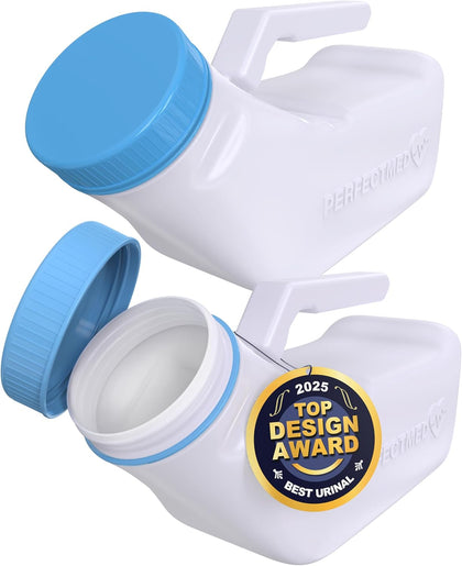 Urinals for Men Spill Proof by PerfectMed (2 Pack) - 32 oz/ 1000 ml | Portable Urine Bottle Bed Pan W/Glow in Dark