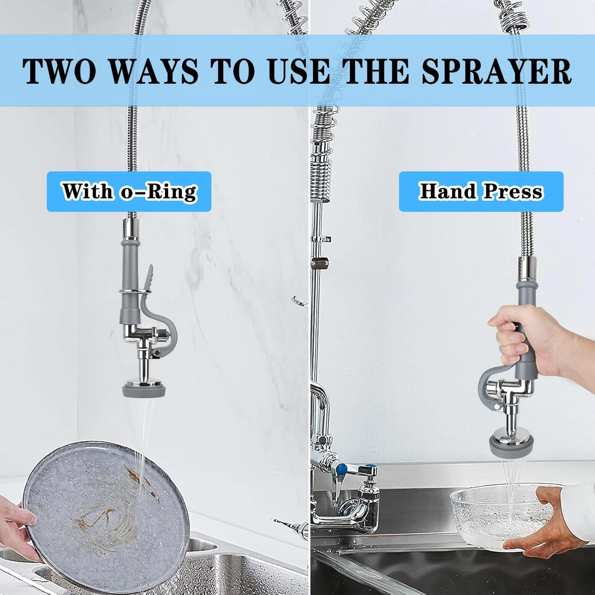 Pre Rinse Spray Valve with Stainless Hose 44inch Flexible Commercial Sink Faucet Replacement Kit 1.42GPM High