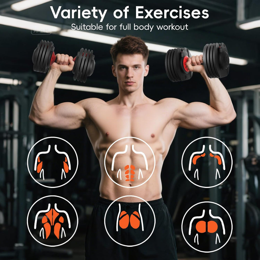 New Upgraded Adjustable Dumbbell Set of 2 (52.5 lbs/25 lbs), 15/9 Weights Dumbbell Set with Safe Locking System