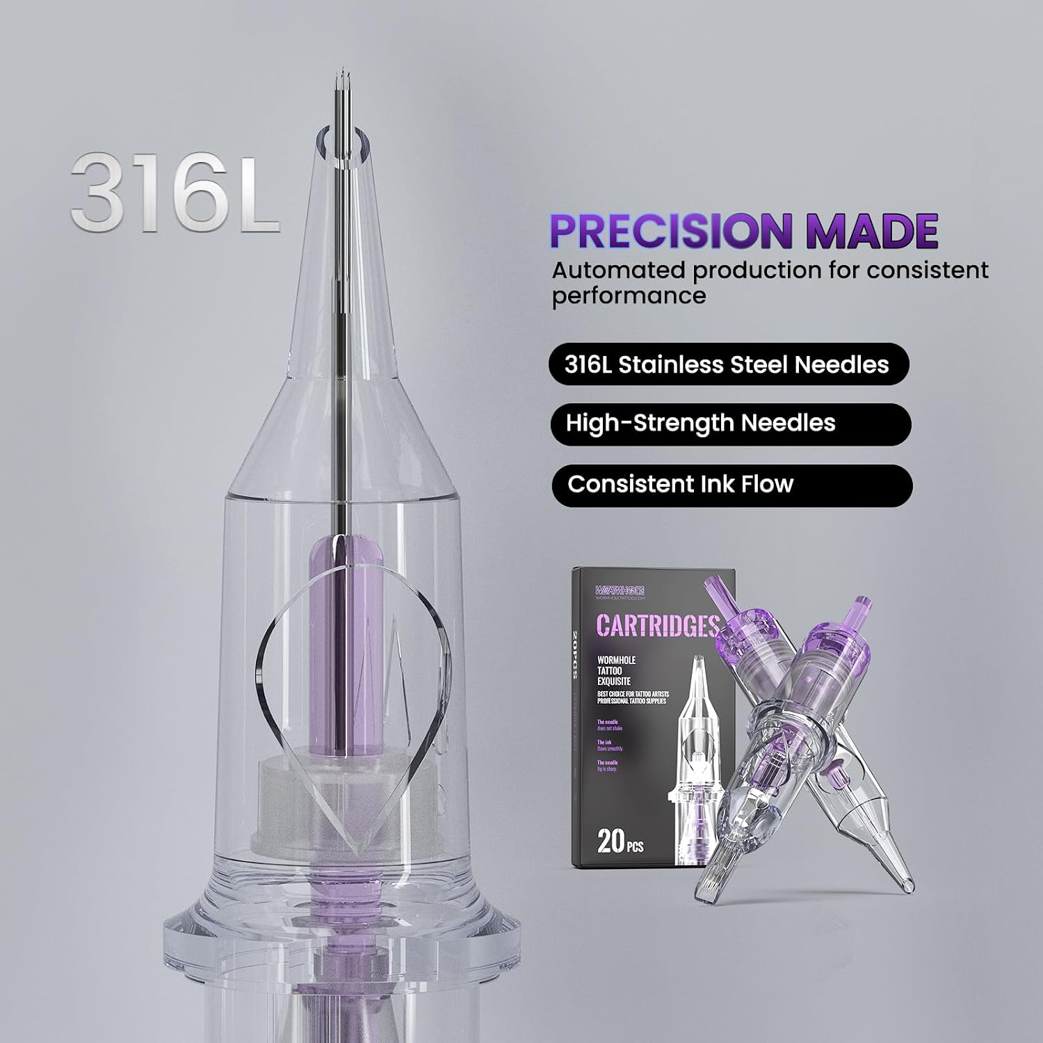 Cartridge Needles, 20pcs Mixed Sizes 3RL 5RL 5RM 7RM