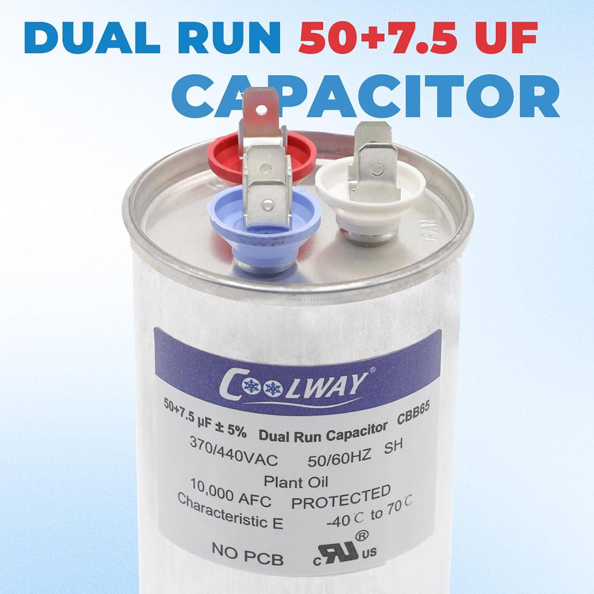 50/7.5 uF 50+7.5 MFD ±5% 370V or 440V Dual Run Start ac Capacitor for ac 50 7.5 CBB65r CBB65b Capacitor for Motor Start or Heat Pump, Condenser, Pool Pump