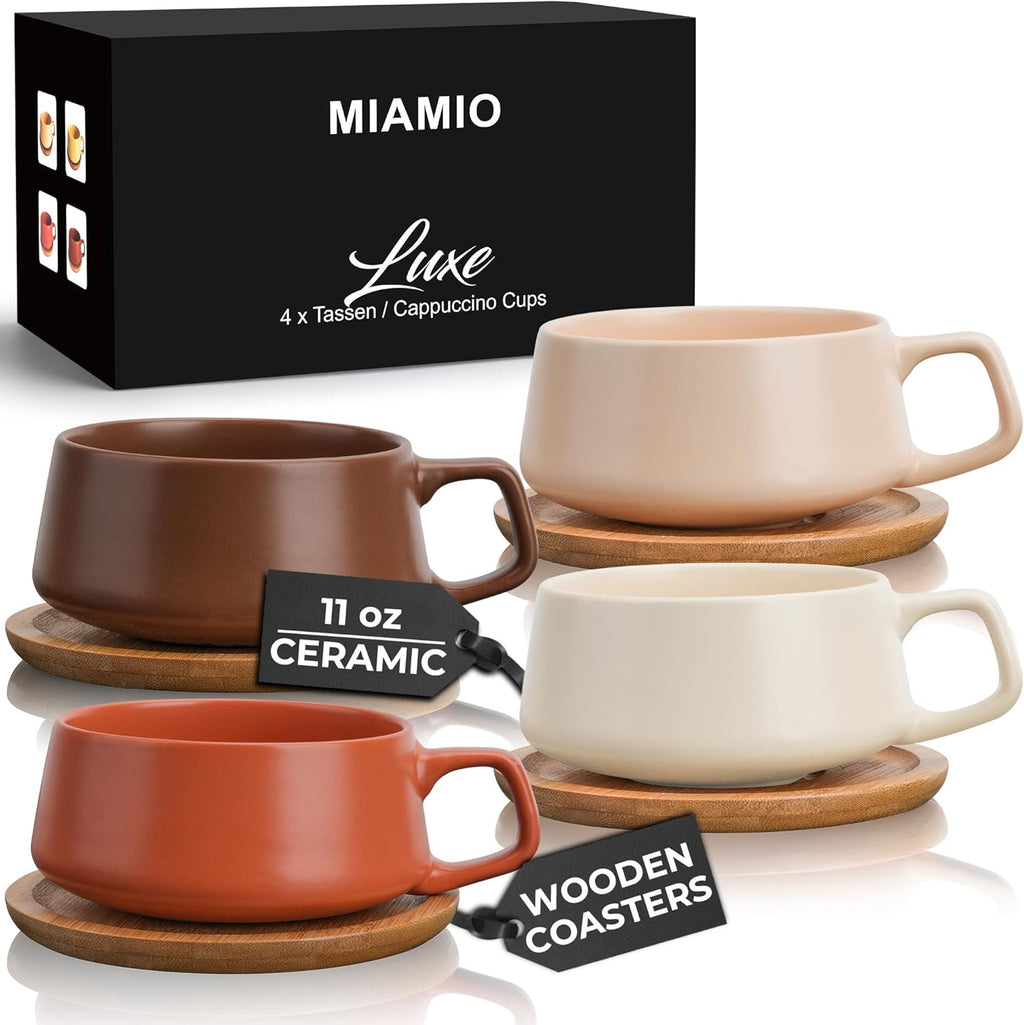 Cappuccino Cup Set of 4, Ceramic (9.5oz) - Luxe (Beige Pastel)