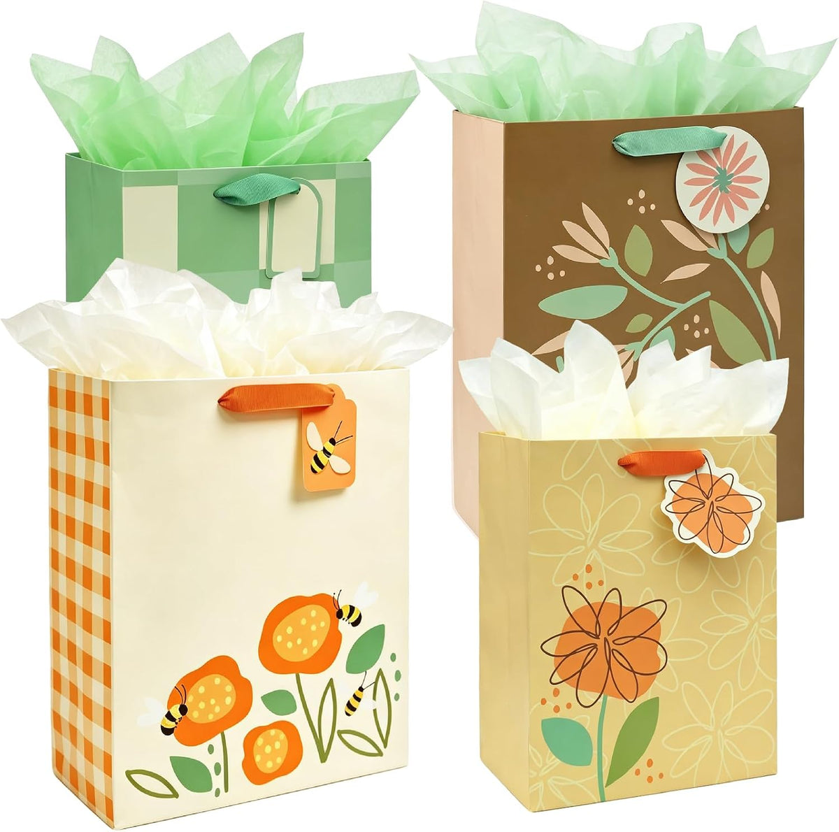 4 Pack Large Medium Fall Gift Bags Assorted Sizes with Tissue Paper