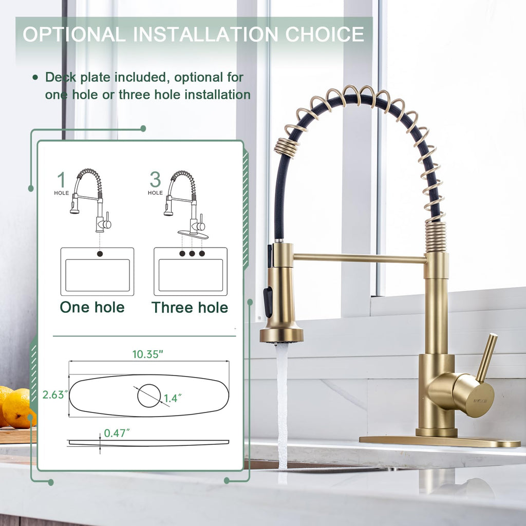 Pull-Down Kitchen Faucet, 2-Mode Sprayer, Gold, High Arc