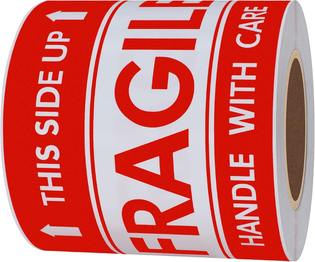 Fragile Stickers 3x5 100 PCS Shipping Labels Warning Label Rectangle Sticker, Red, Fragile This Side Up