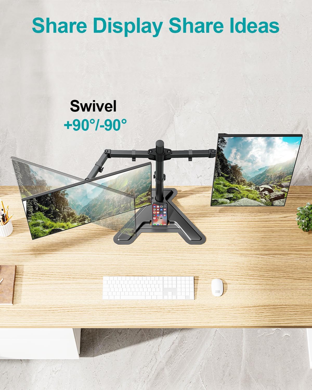 Dual Monitor Stand, Free-Standing Full Motion Monitor Desk Mount Fits 2 Screens up to 27 inches,17.6lbs with Height