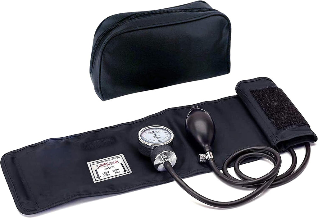 Adult Deluxe Aneroid Sphygmomanometer - Professional Blood Pressure Monitor with Adult Black Cuff and Carrying case