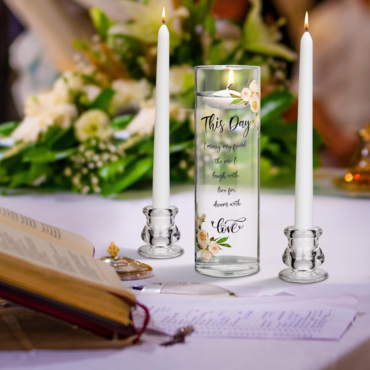 Unity Candles for Wedding Ceremony with Holder,Fresh Style