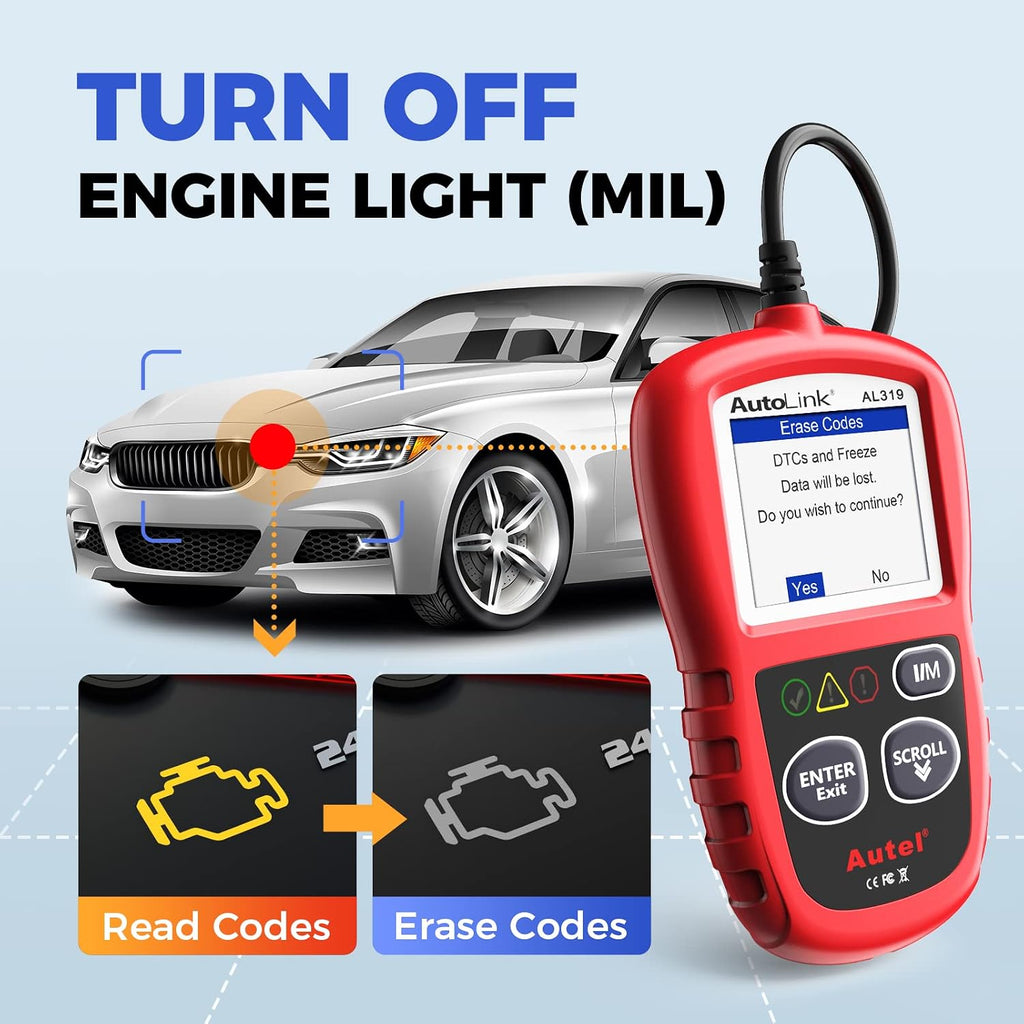 AL319 Professional OBD2 Scanner, Enhanced Check Engine Code Reader | Reset Fault Code, Live Data, Freeze Frame, CAN