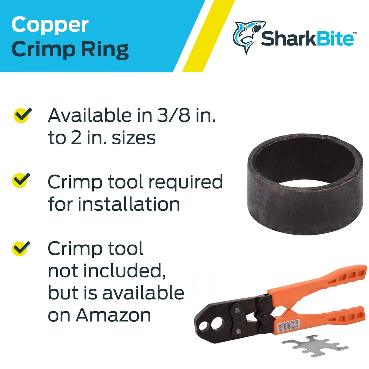 SharkBite 1/2 Inch Copper Crimp Rings, Pack of 100, PEX Pipe, PE-RT, 23102CP100