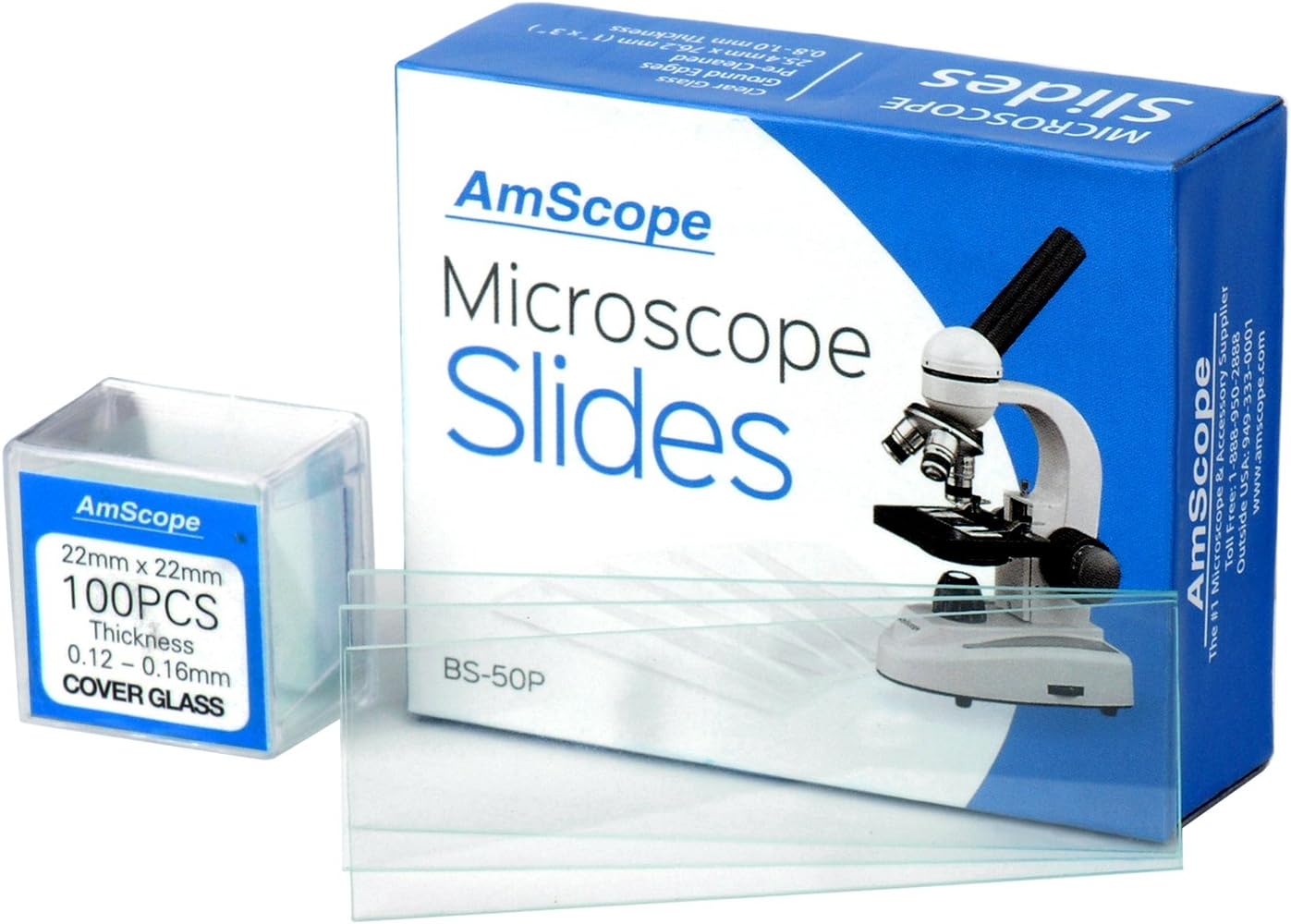 BS-50P-100S-22 Pre-Cleaned Blank Ground Edge Glass Microscope | 50 Pre-Cleaned Microscope Slides with 100 Clear 7/8 x