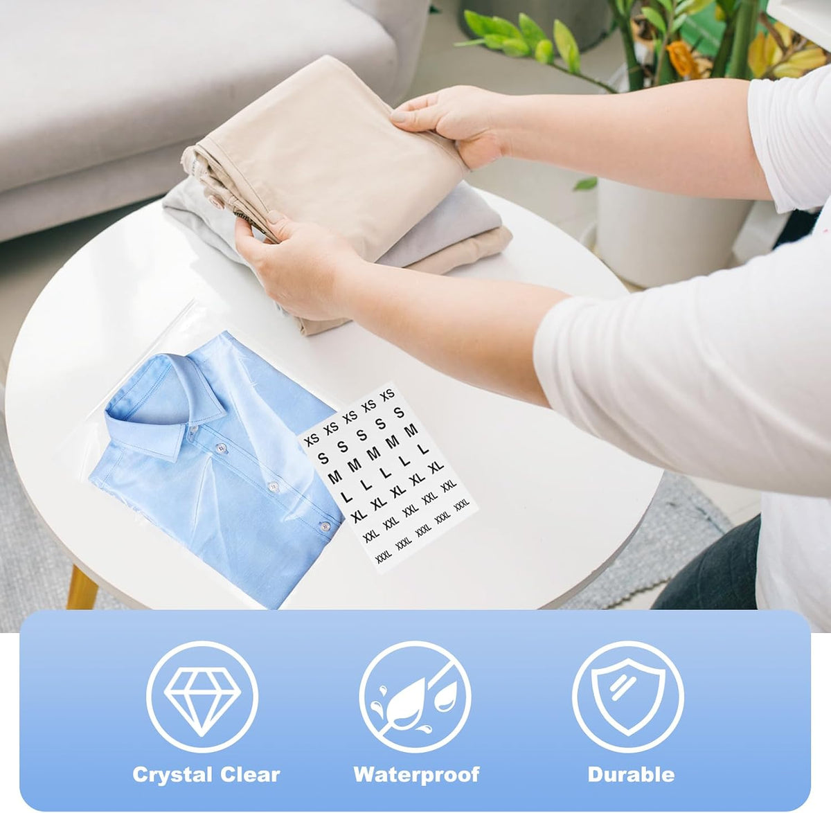 100 Count Clear Poly T Shirt Bags, Cellophane Bags, Self Sealing With 10 Pcs Size Stickers(10 * 13)