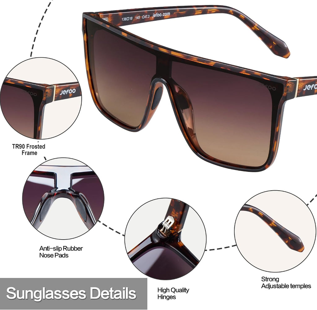 Polarized Square Sunglasses for Women Men Oversized Fashion Siamese Lens Style Flat Top Shield Shades UV Protection