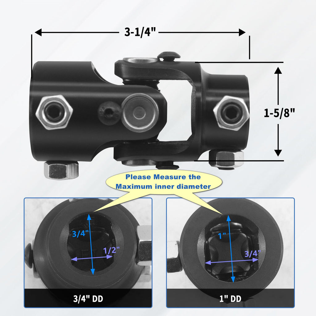 RABROPAR 1" DD X 3/4" DD Single Steering Shaft U Joint Coupler Black Steel Universal Coupling