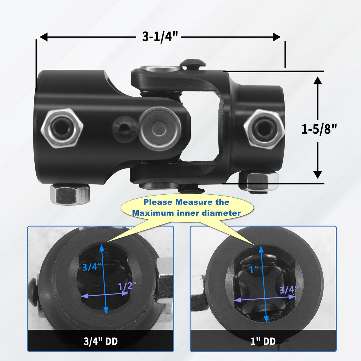 RABROPAR 1" DD X 3/4" DD Single Steering Shaft U Joint Coupler Black Steel Universal Coupling