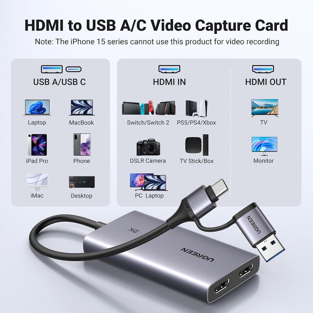 4K@30Hz Loop Out HDMI Capture Card for 2K 30FPS 1080P 60FPS USB 3.0 | 2K@30Hz Record for Video Capture Card for