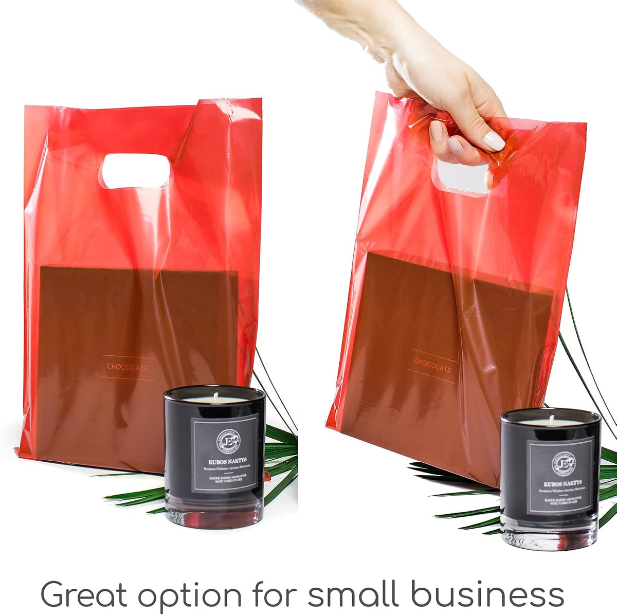 100 Red Plastic Bags With Handles 9x12 Merchandise Bags