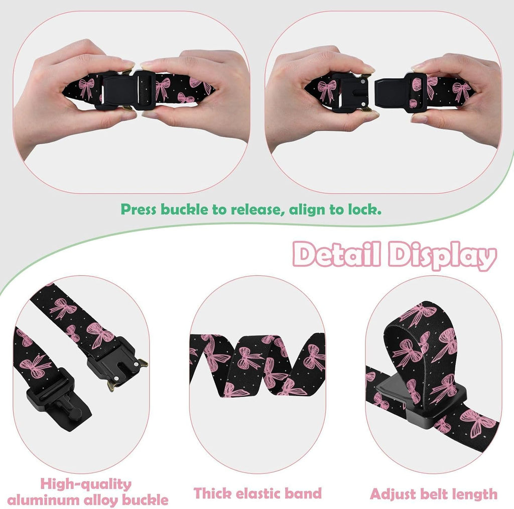 Bow Tie Adjustable Kids Elastic Belts, Girls Boys Stretch Waist Belt with Aluminum Alloy Buckle