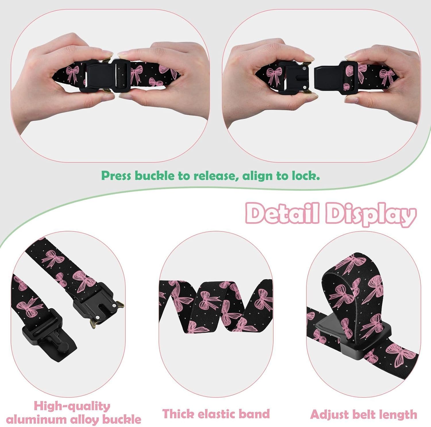 Bow Tie Adjustable Kids Elastic Belts, Girls Boys Stretch Waist Belt with Aluminum Alloy Buckle